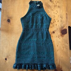 Green Lace Halter Cocktail Dress